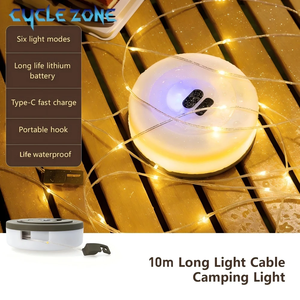 

Camping String Light TYPE-C Rechargeable Retractable Warm Light Fairy Lights Outdoor Emergency Flashlight 10M for Party Garden