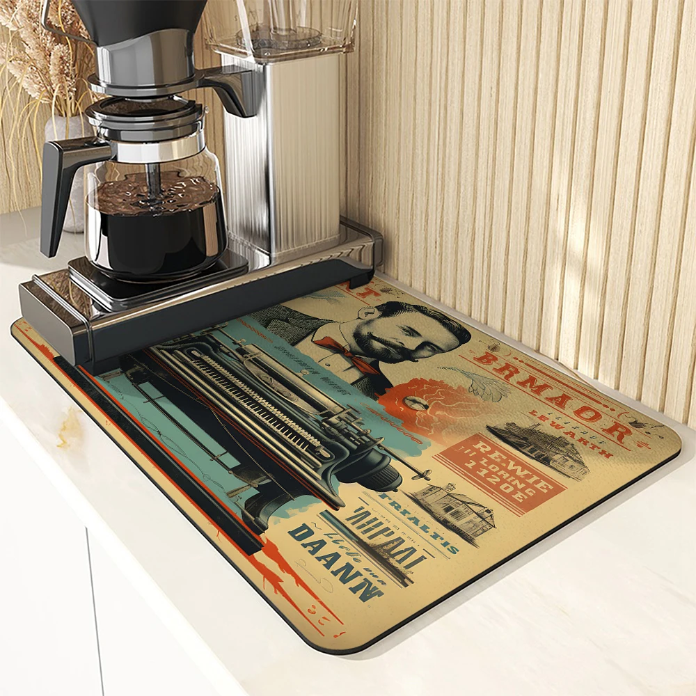 Coffee Tablewear Drain Pad Character Bathroom Square Absorbing Anti-slip Dry Mat  Placemat Dishes Cup Splash Proof Drainer