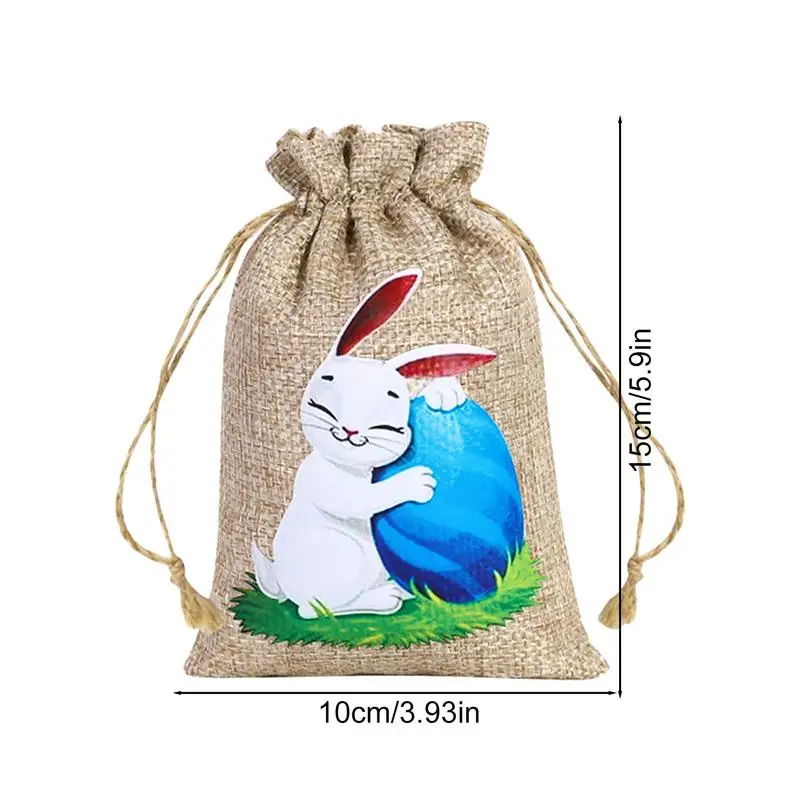 Bolsas de arpillera de Pascua con cordón, bolsa de goody de conejito, 12 piezas, bolsa de arpillera con cordón, bolsa de dulces de huevo de lino para parte
