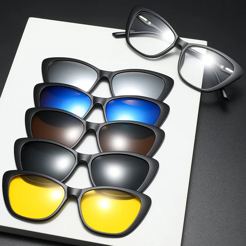Braz 6 في 1 موضة عين القطة قصر النظر النظارات الشمسية المستقطبة مشبك مغناطيسي وصفة طبية الرجال النساء إطارات النظارات البصرية-0.5 إلى -10 #3