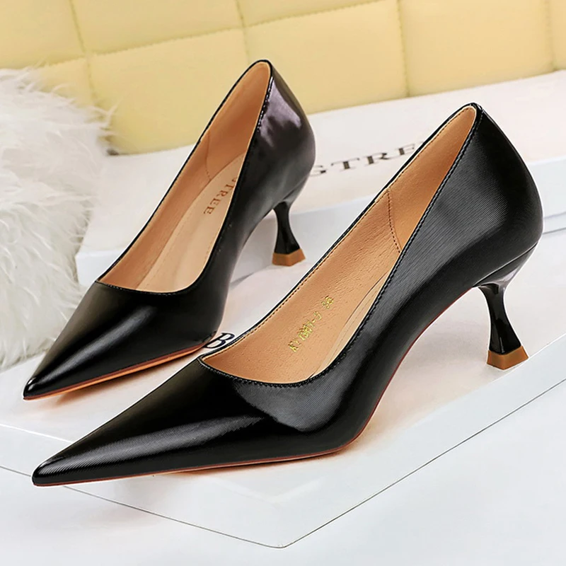 BIGTREE Shoes Fashion Kitten High-heeled Shoes Women Pumps Pu Leather Shoes High Heels Occupation OL Office Shoes Plus Size 43