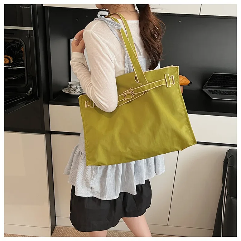Embroidery Tote Bag for Women Large Capacity Nylon Shoulder Bag 2026 Niche Contrast Color Handbag Casual Daily Commute image 4