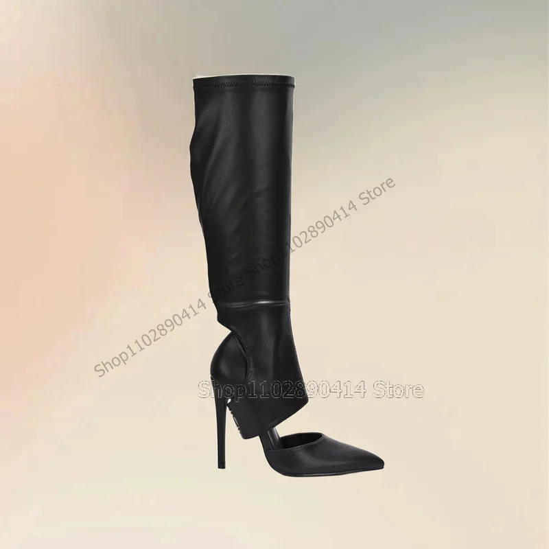 

Black Matte Leather Hollow Design Pointed Toe Boots Side Zipper Women Shoes Thin High Heels New Fashion 2023 Zapatos Para Mujere