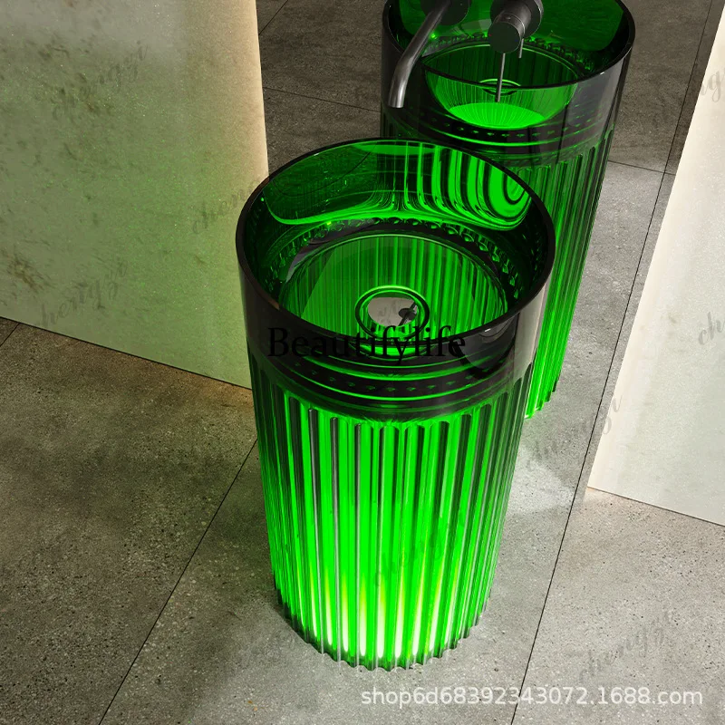 Round column basin Color transparent resin art basin Floor-to-ceiling integrated washing toilet washbasin