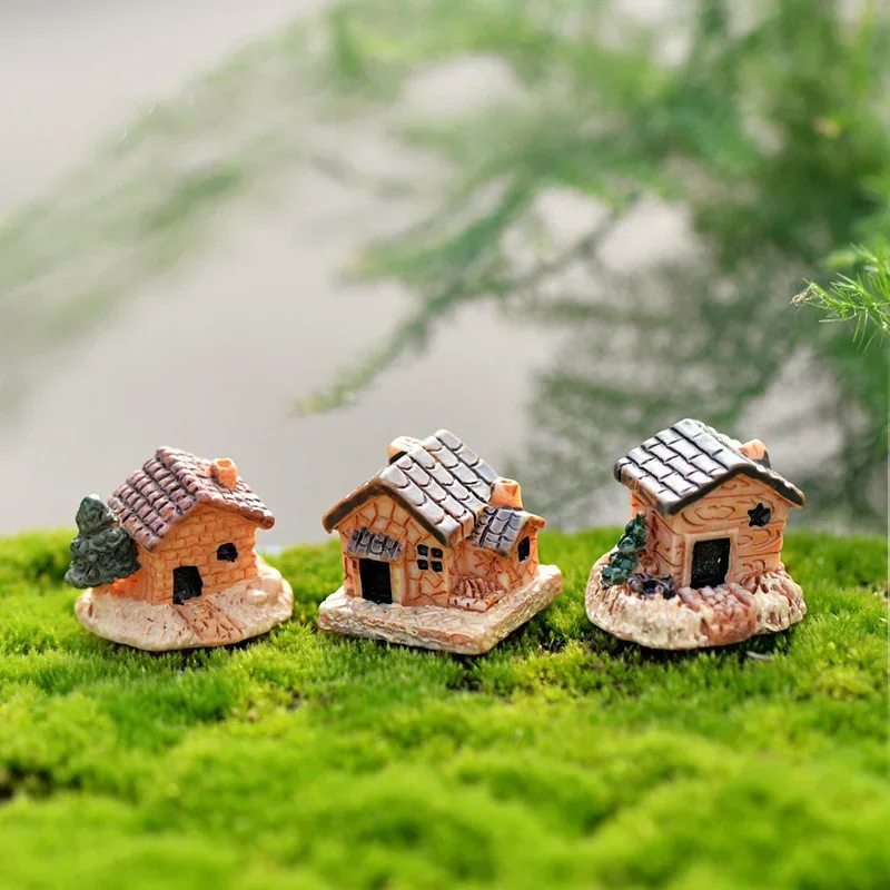 5Pcs Mini Doll House Stone House Resin Decorations for Home and Garden DIY Home and Garden DIY Decorations(Style Random)