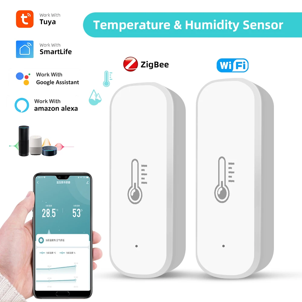 Tuya WIFI / ZigBee Smart Temperature And Humidity Sensor Battery Powered ZigBee Smart Home Security Work With Alexa Google Home