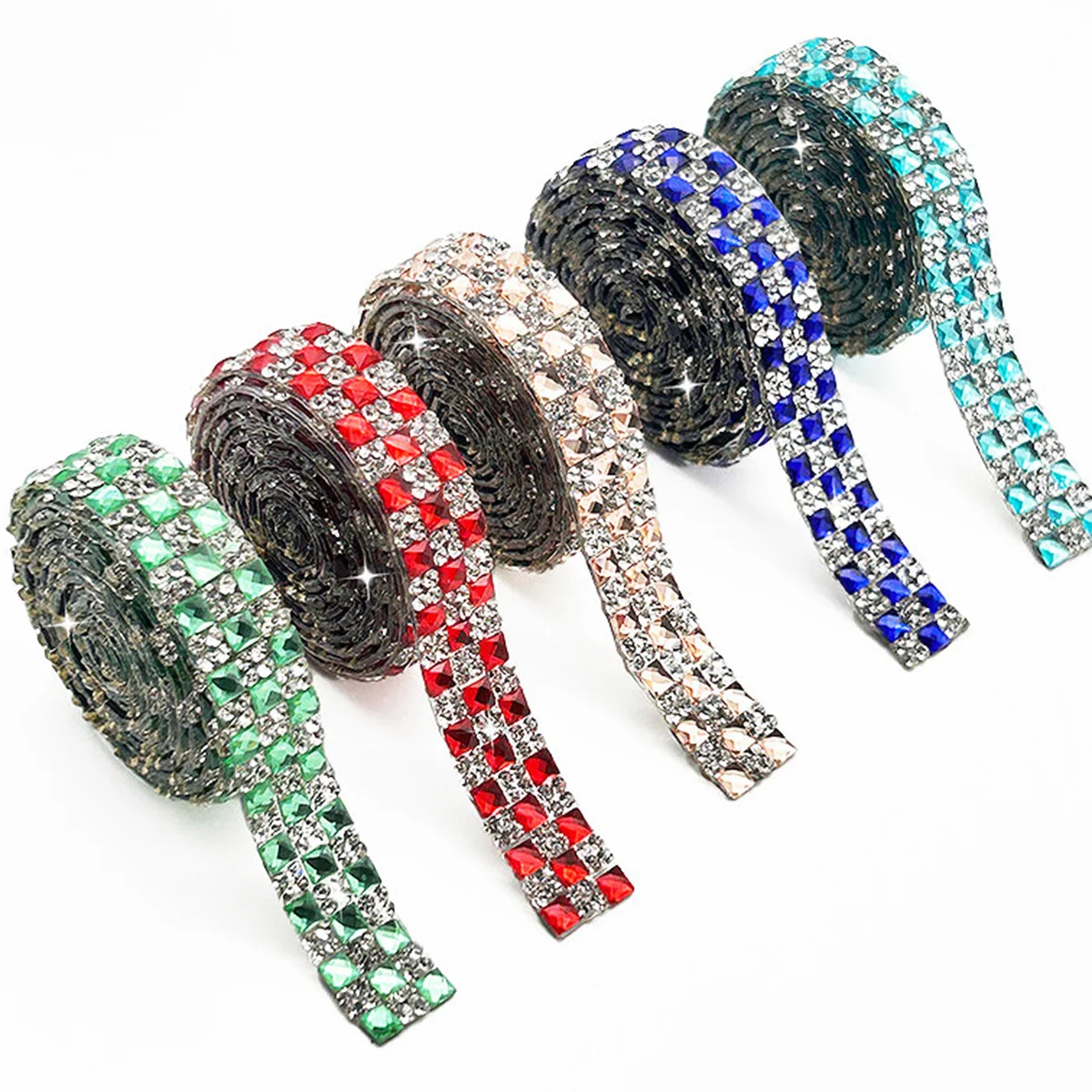 12mm Breite 3 Yards 4mm Quadratisches Strass-Klebeband Selbstklebende Kristallsteine Strass für Kleidungsdekoration Basteln – Detail 1