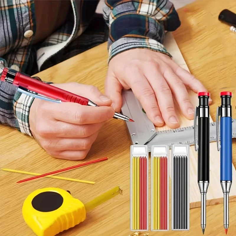 2.8mm Solid Carpenter Pencil Built-in Sharpener Mechanical Pencil Set Manual Woodworking Marking Pencil Supply(1pencil+2leads) image 3