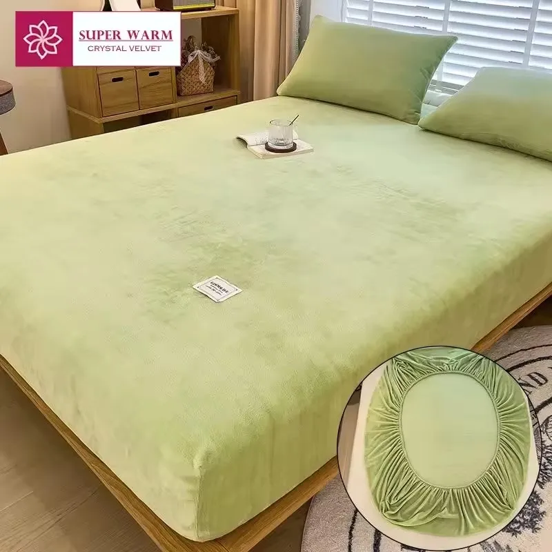 Velvet Thermal Mattress Cover, Plush Fabric Fitted Sheets for Winter , Bed Cover Bed Sheets for Single Double Queen King Bed