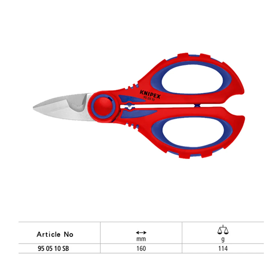 KNIPEX General Purpose Stainless Steel Scissors for Electricians with Non-slip Handle and Ferrule Crimp Area 950510