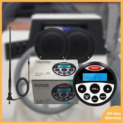 Marine Stereo Radio Bluetooth Audio Receiver + Waterproof Boat Speakers + FM AM Antenna A Set for ATV Yacht Motorcycle UTV
