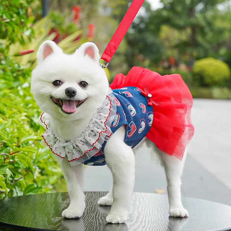 

Luxury Dog Dress for Small Dogs Spring Puppy Clothes Bow Lace Dog Skirt Black White Dog T Shirt Girls Dog Costume Chihuahua Vest