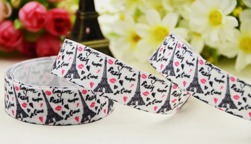 22mm 25mm 38mm 75mm the Eiffel Tower Cartoon printed Grosgrain Ribbon party decoration 10 Yards X-03080