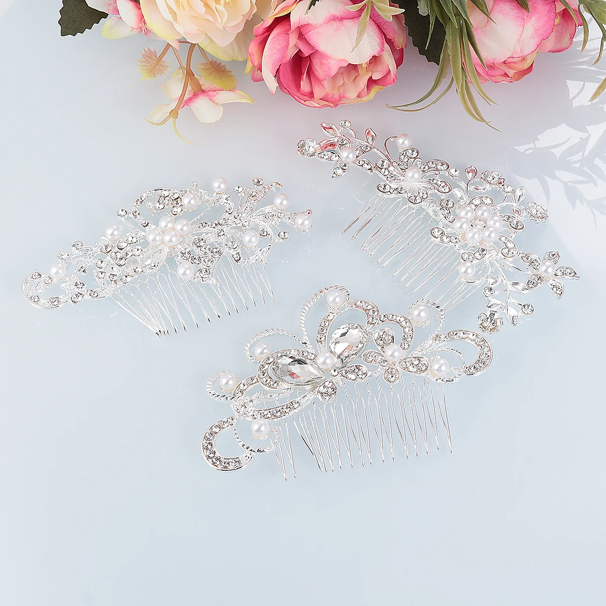

4pcs Pearl Hair Comb Bridal Wedding Rhinestone Elegant Headwear Accessories Banquet Party Decoration Jewellery Barrette