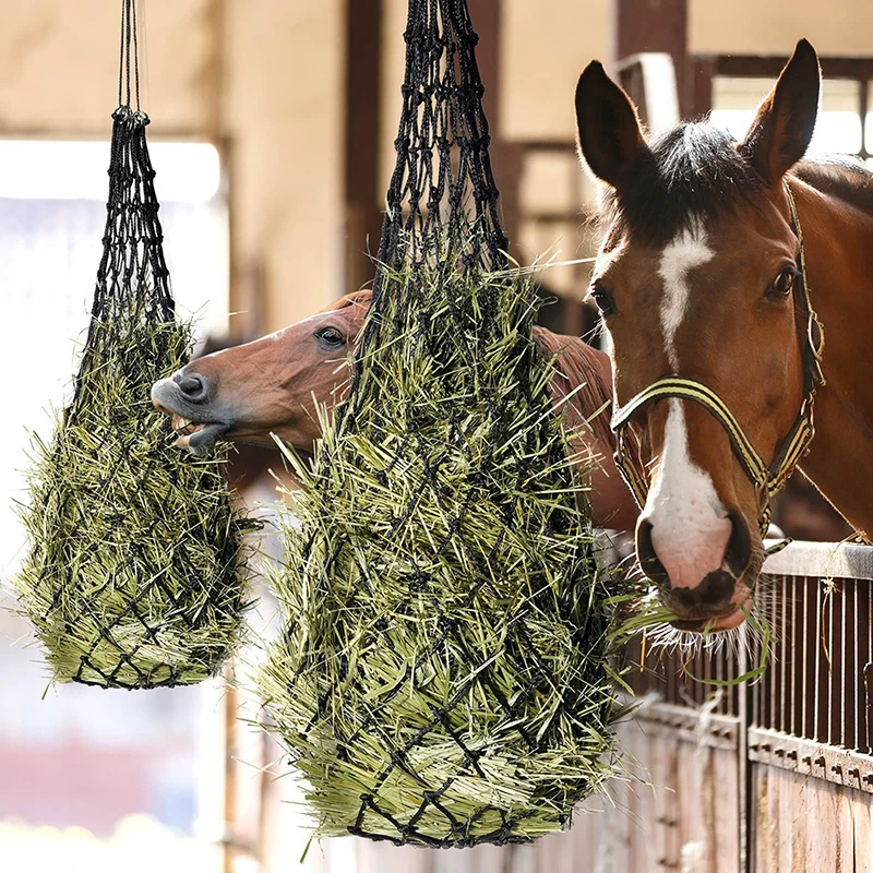 Haylage Net ผลิตภัณฑ์ดูแลม้าที่ทนทาน ตาข่ายหญ้าแห้งหลุมขนาดเล็ก อุปกรณ์ Haynet ฟีดช้า ถุงตาข่ายป้อนหญ้าแห้งสําหรับม้า