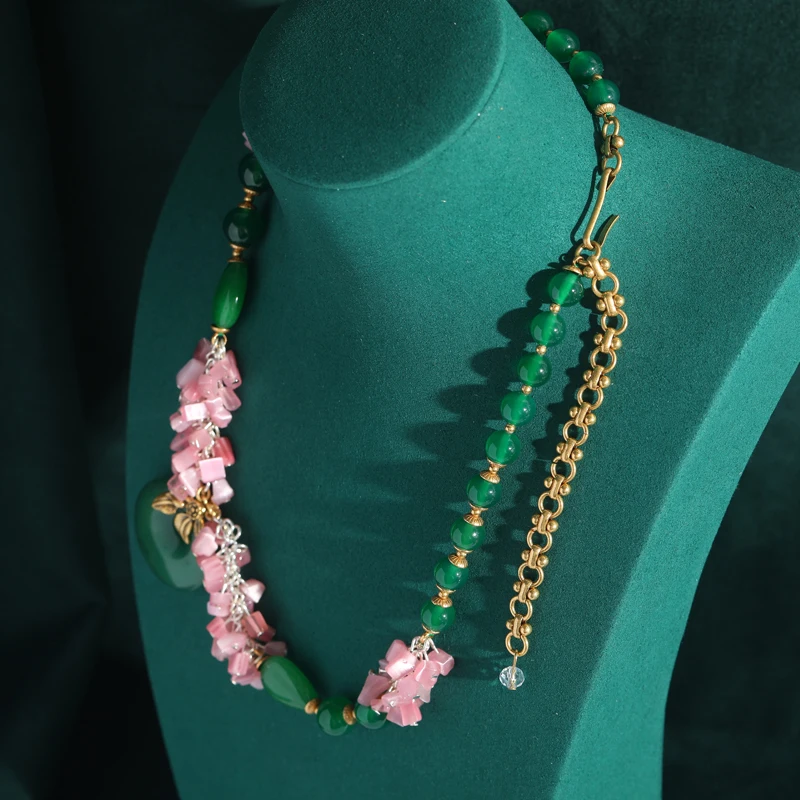 Vintage Jade Necklace Beads Pink Flower Jewelry Peace Knot Pendant Retro Elegant Luxury Female New 2025 Arrival Birthday Gifts