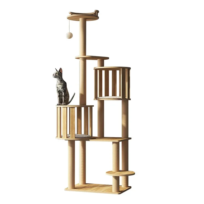 

New Trend Solid Wood Cat Tree Cat Climbing Tower Modern Simple Cat Climbing Jumping Tower Extra Tall