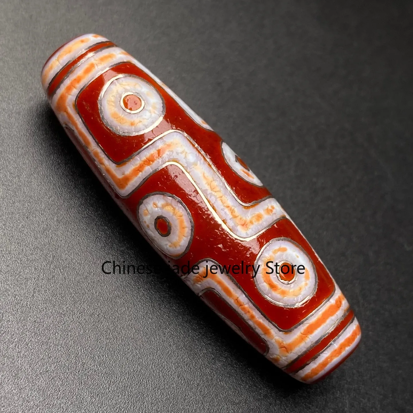 Tibetan Buddhism Agate Inlaid Silver Wire 9 Eyes Totem Dzi Bead Pendant G4665