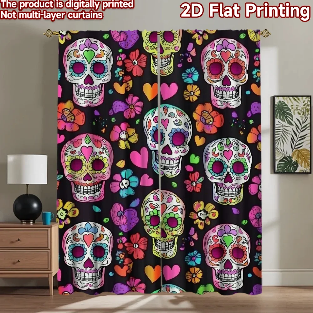 

1pc 2D flat Photography Backdrop Popular Background cloth Day of the Dead Skulls 100% Polyester Vibrant Reunion Perfect for