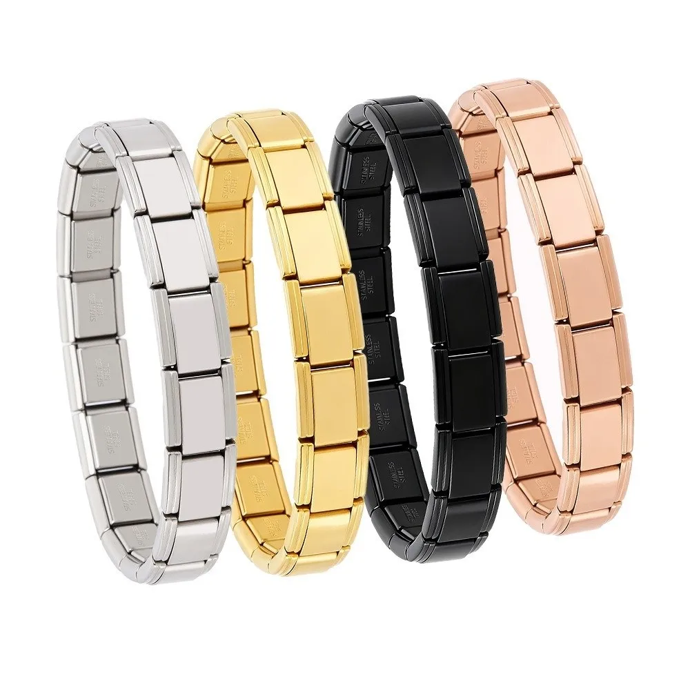 Stretchable Italian Chain Link Bracelet Square 9mm Modular Stainless Steel Bracelet Popular Jewelry Making Elastic Hand Chain
