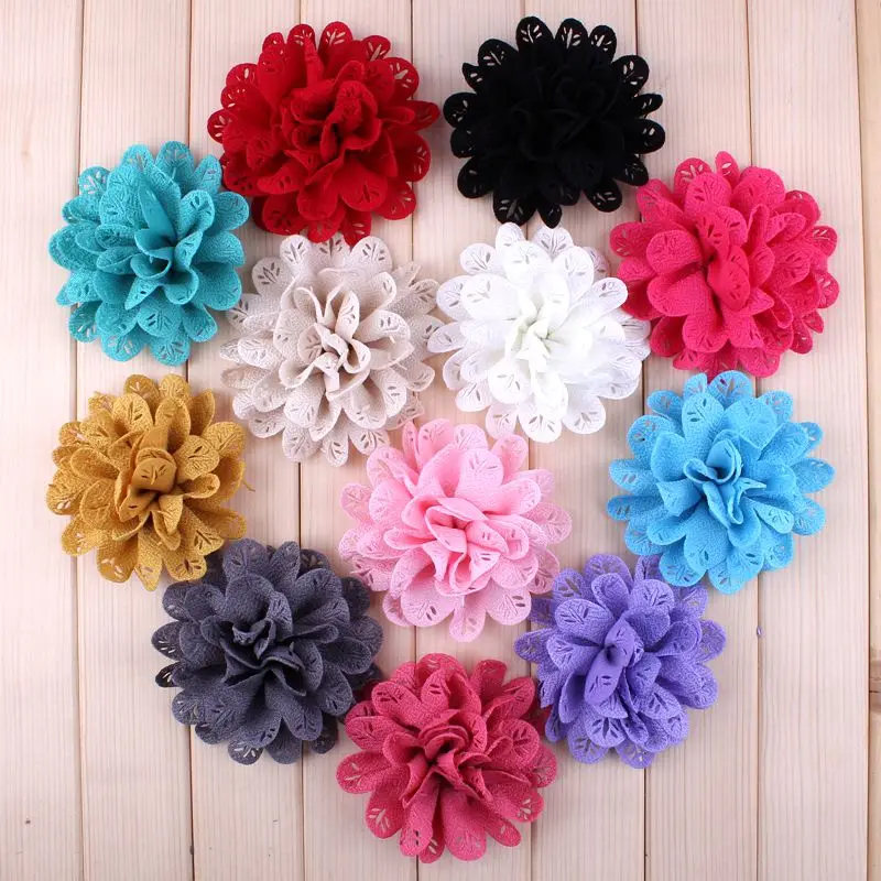 

120pcs/lot 3.8" 12 Colors New Style Hollow Out Leaf Flowers For Kids Headband Fabric Flowers Accessories For Dress