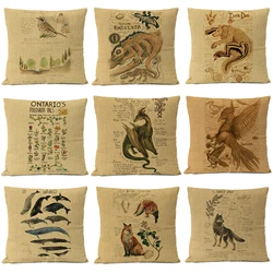 Natural Study Dragon Throw Pillows Tropical Basilisk Phoenix Fox Dog Wolf Whale Pillow Case Cushion Home Room Decor Sofa Cushion