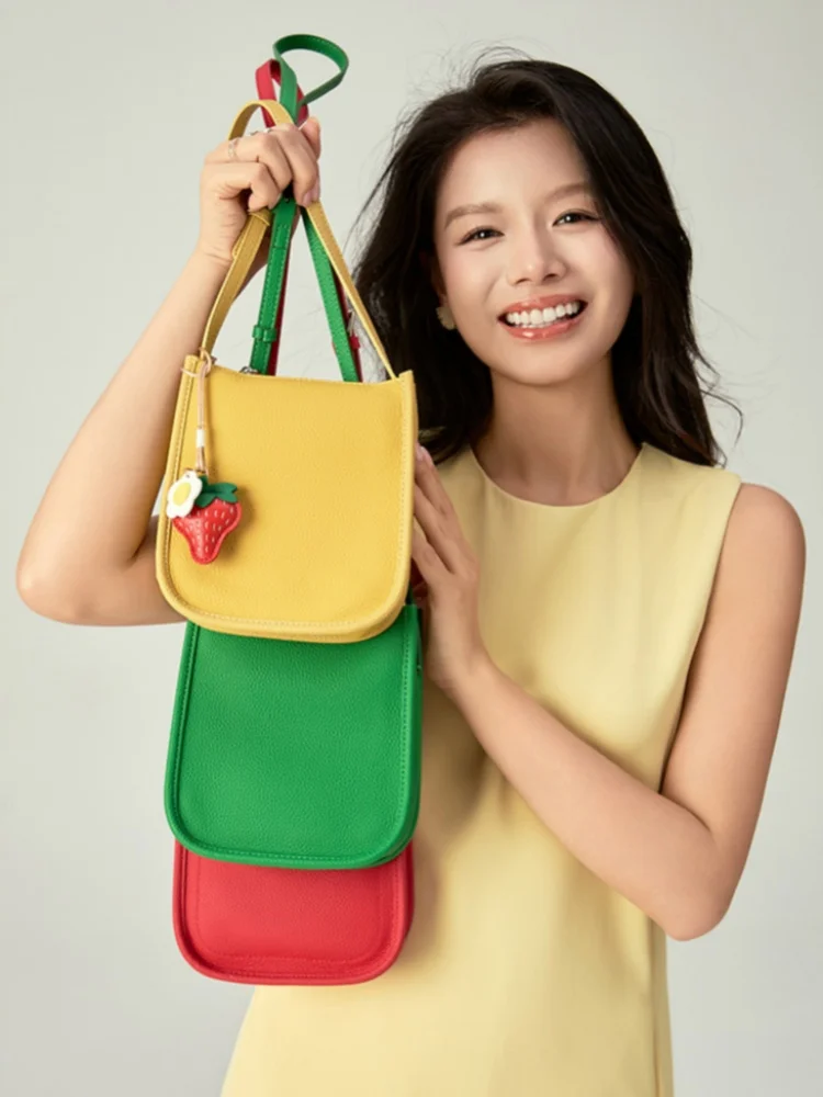 

Leather Bucket Bag, Phone Pouch, Soft Leather, Small Capacity, Durable, Versatile, Casual, Shoulder Bag, Crossbody Bag, Women's