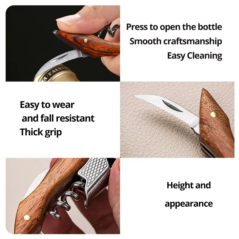 Family Wine Opener Wood Handle Corkscrew Professional Wine Opener Portable Screw Corkscrew Multifunction Beer Cap Bottle Kitc