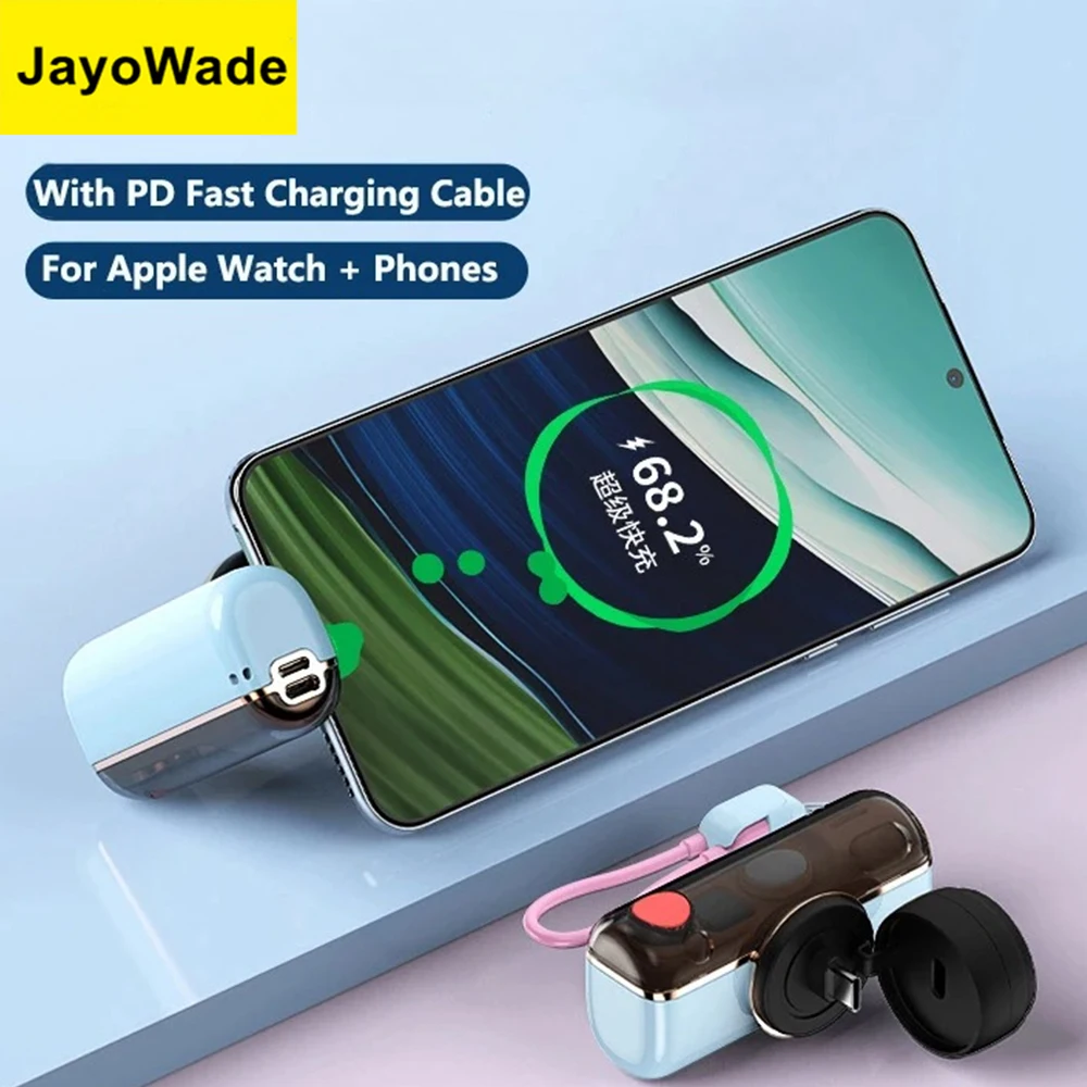

5000mAh Newest Fashion Mini Power Bank Wireless Charger for Apple Watch 9 8 With Cable Plug for iPhone Samsung Xiaomi Powerbank
