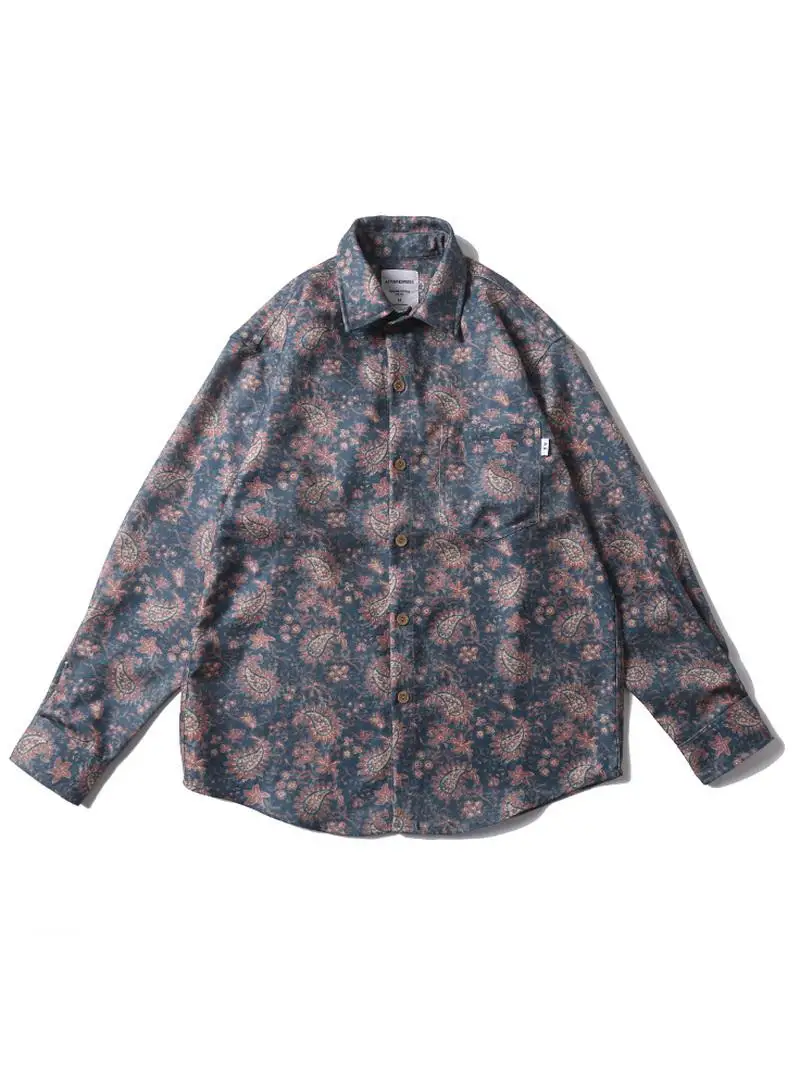 

American Sle Heavyweight Herringbone Print Long Sve irt Jaet Loose Casual Collar Men's Autumn Faion Trendy Polyest...