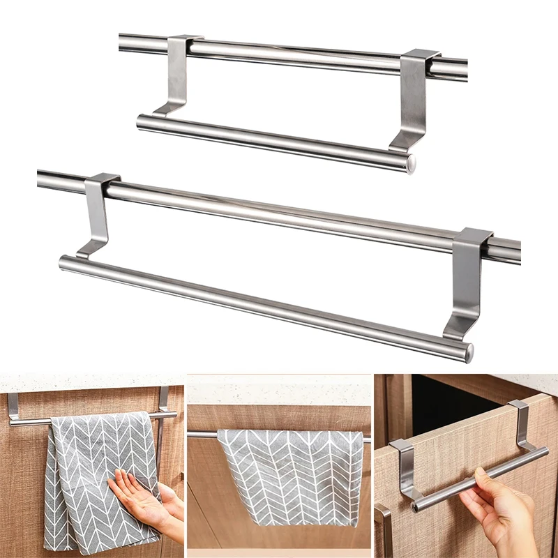 Towel Rack Over Door Bathroom Hanging Holder Stainless Steel Towel Holder Wall Mounted Kitchen Cabinet Towel Rag Rack Accessory