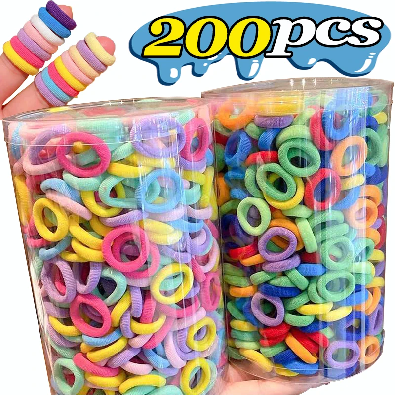 100/200PCS Girls Colorful Nylon Elastic Hair Bands Women Ponytail Hold Hair Tie Rubber Band Scrunchie Hair Accessories Wholesale