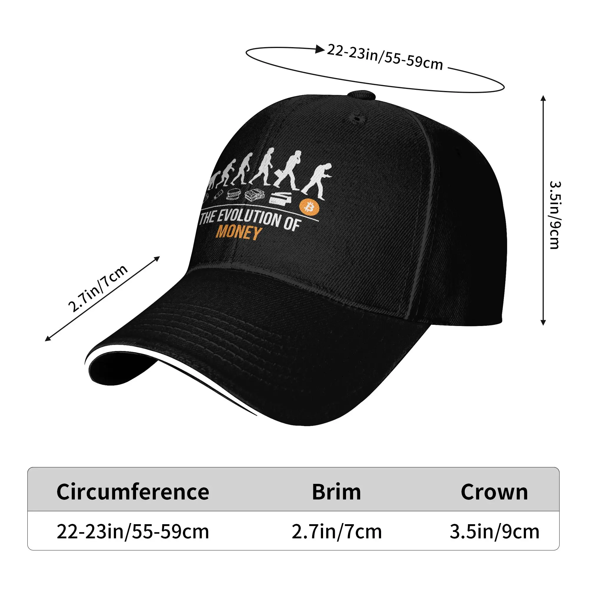 Bitcoin The Evolution of Money Sun Baseball Cap  Spring Casual Trucker Hat For Couple Women Running Hippie Baseball Caps