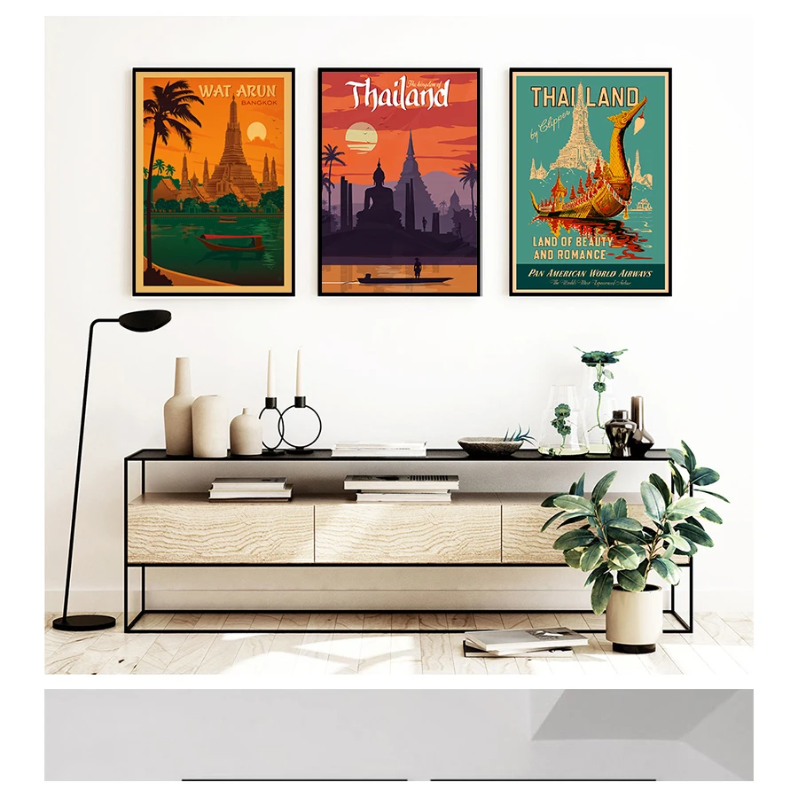 Canvas Paintings Vintage Wall Pictures Kraft Posters Coated Stickers Home Decoration Gift Visit Bangkok Thailand Travel