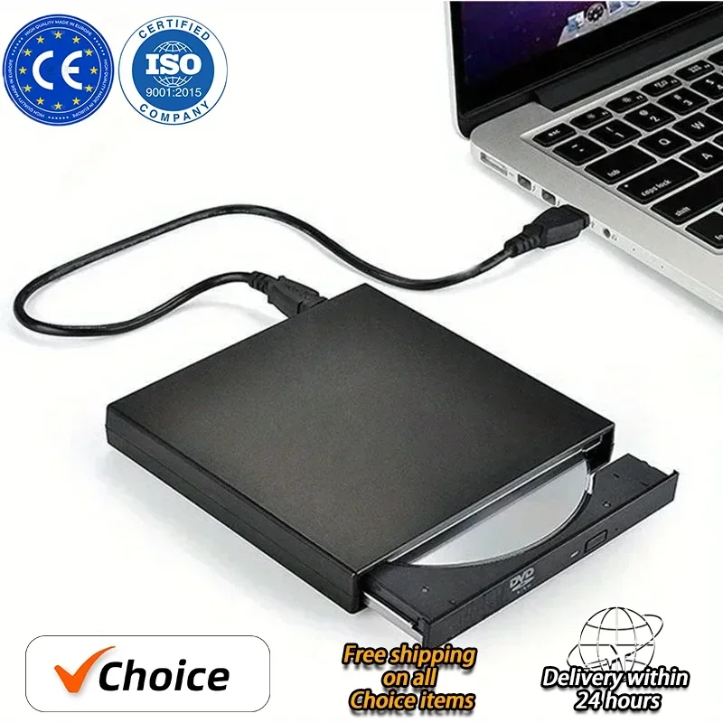 2024 Hot External CD DVD Drive, USB 2.0 Slim Protectable External CD-RW Drive DVD-ROM Burner Player for Laptops Desktop PCs