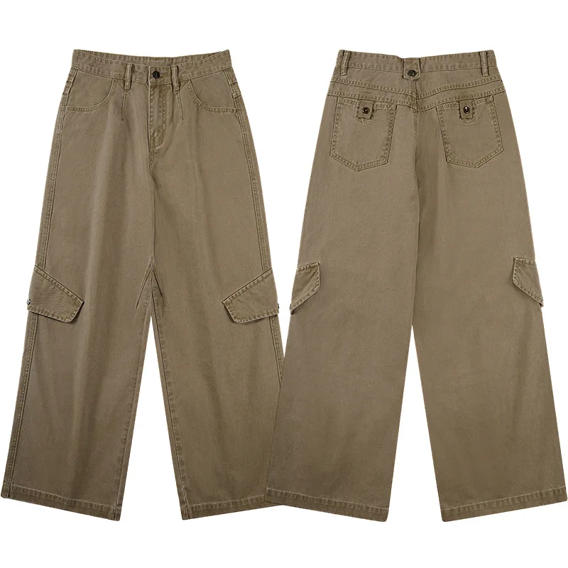 QICHE American Streetwear Cargo Trousers Men Women Vintage Stone Washed Wide Leg Fall Winter Casual Pants