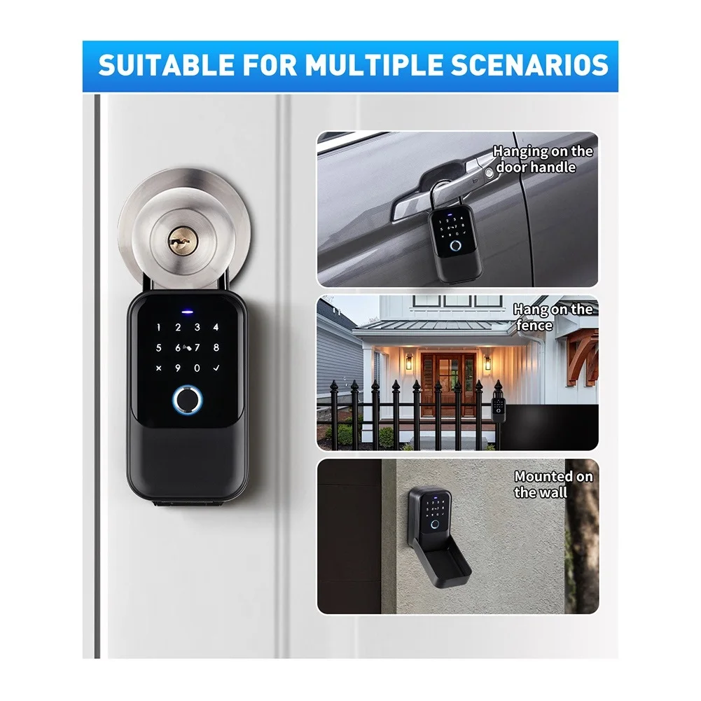 New Waterproof Cover Safe Tuya Code Fingerprint Bluetooth Wifi Smart Key Box App Remote Wall Mount Combination Door Lock Box