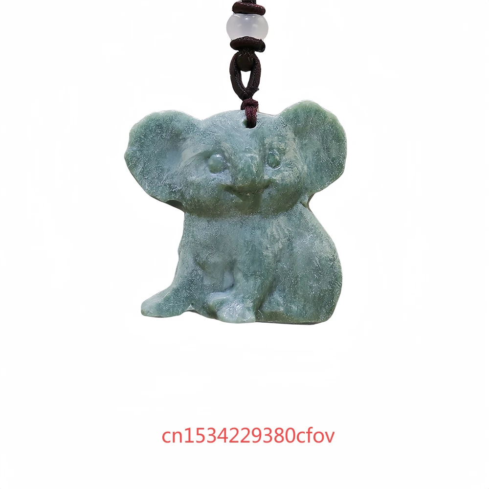 Chinese Carved Natural Real Jade Elephant Pendant Necklace Designer Charm Accessories Green Jewelry Gift for Women Men Talismans