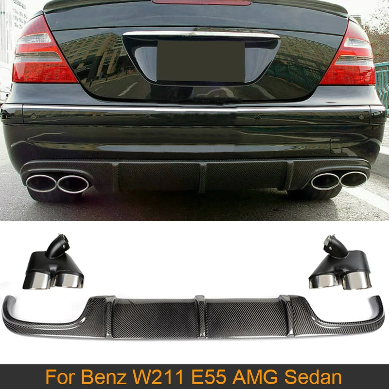 E Class Carbon Fiber Rear Bumper Diffuser Lip for Mercedes Benz W211 E55 AMG Sedan 2002-2006 Rear Bumper Diffuser Lip with Tips