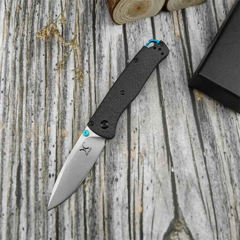 HUAAO 533 533-3 Folding Knife White D2 Blade Carbon Fiber Handle Outdoor EDC Survival Camping Hiking Hunting Climbing Tools