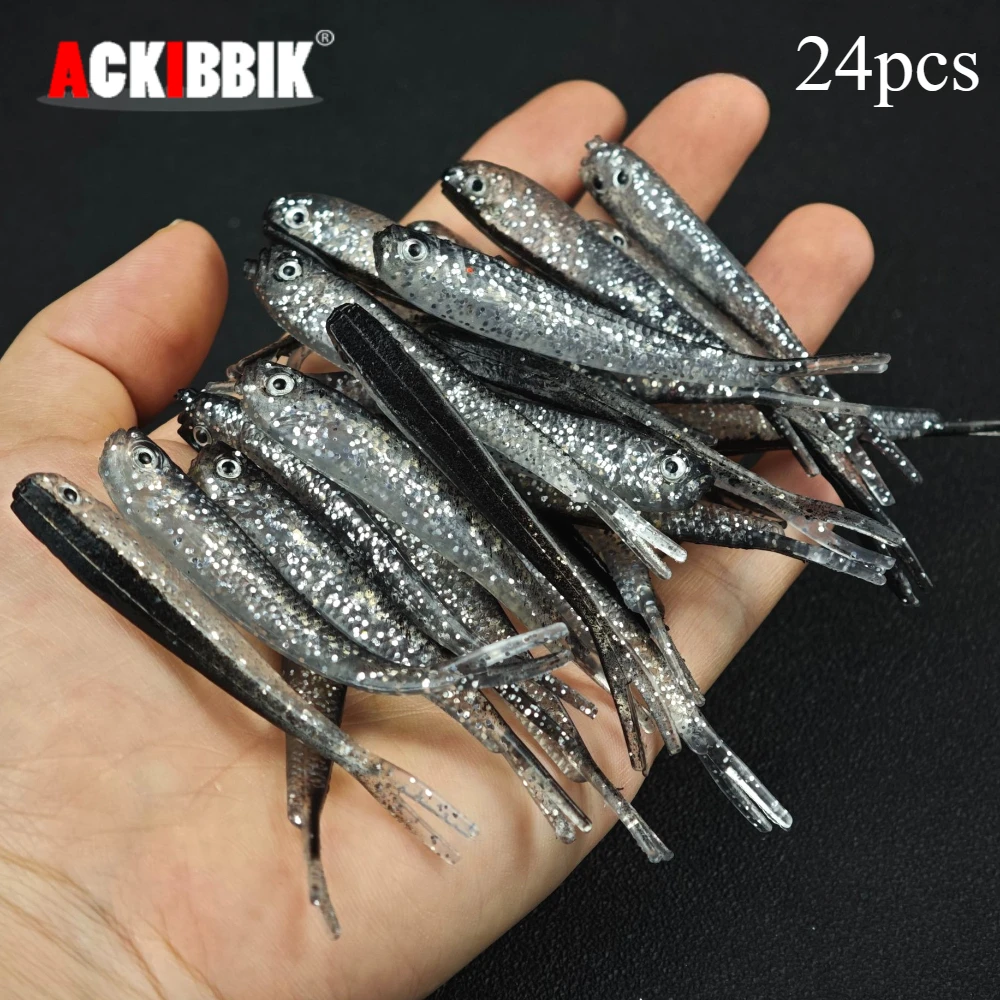Ackibbik 24 قطعة طعوم صيد السمك الناعمة سيليكون الطعوم الاصطناعية طعوم السباحة أسماك البلمة الناعمة لملحقات صيد سمك السلمون المرقط #1