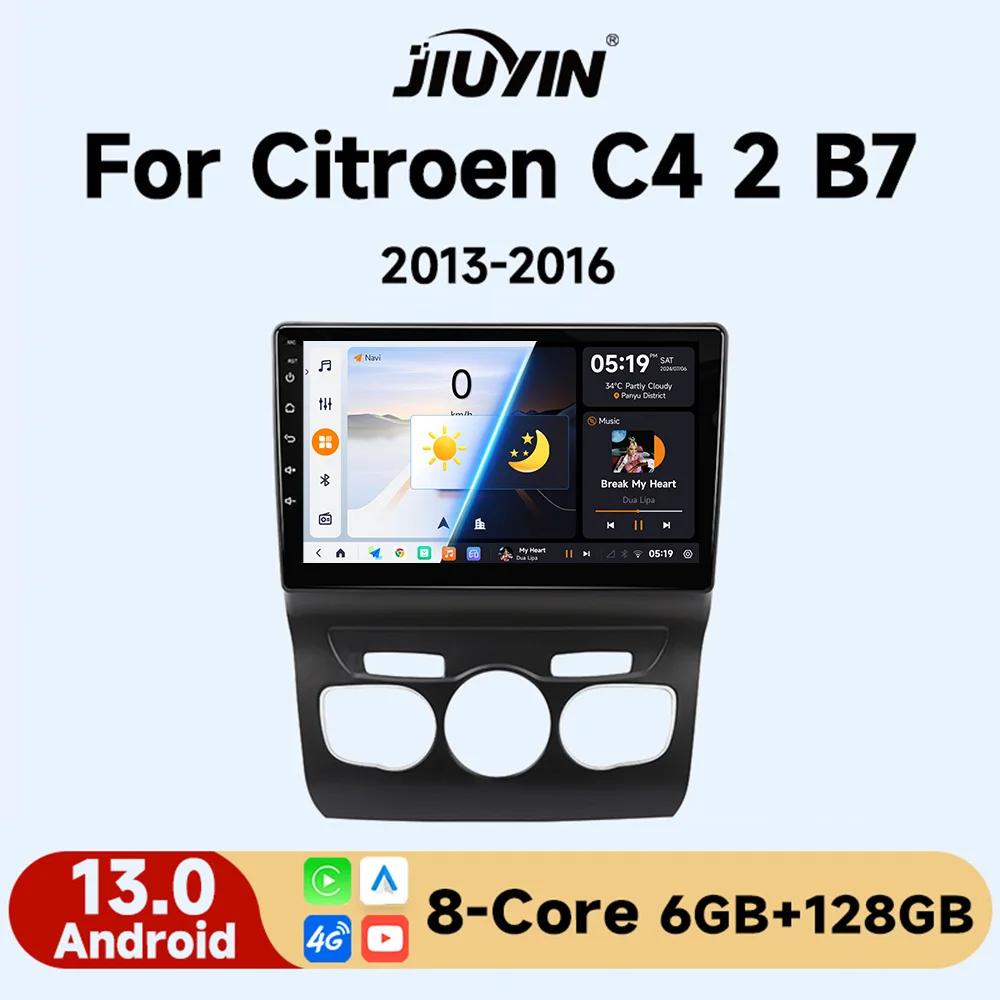 JIUYIN 10.1inch Android 13 Car Radio For Citroen C4 2 B7 2013 - 2016 wireless CarPlay Android Auto car systems No 2 din DVD