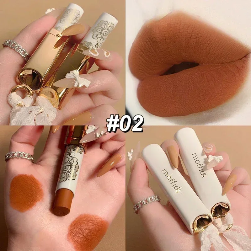 6 色レース口紅防水マットレンガレッド口紅ノンスティックカップ持続ベルベットリップクリーム高着色唇化粧品