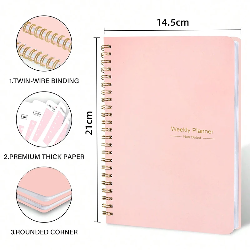 52 Wochen Spulen planer kawaii Englisch Zeitplan Wochen planer Notizblock Notizbuch 52 Blatt 104 Seiten Papiers tärke 100g/m² – Detail 2
