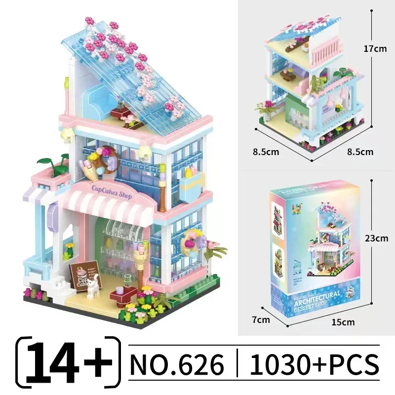 Loz-Folding Building Blocks Toy, DIY Coffee Shop, Leji Ideal Flower House, Street View, Building Block Puzzle, Assembly Toy, Decoração