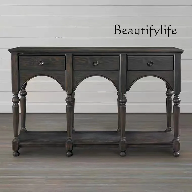 American-Style Antique Solid Wood Console Tables Household Minimalist Storage Cabinet