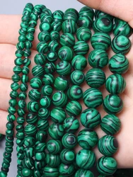 1 String 4/6/8/10mm Natural Green Malachite Stone Round Beads DIY Round Peacock Gemstone Necklace For Jewelry Making Accessorie