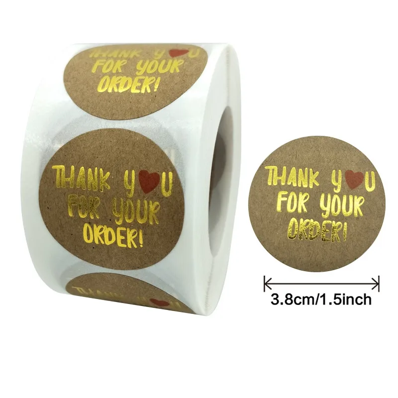 Nieuwe Unieke Ontwerpen 38Mm/1.5Inch Goud Folie Dank U Voor Uw Bestelling Sticker Labels 500Pcs Voor winkelen Kleine Winkel Lokale Handgemaakte