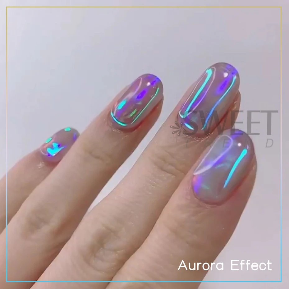 Filme holográfico aurora, 8 peças, folhas de vidro para unhas, cubo de gelo brilhante, papel de transferência, sliders de celofane, cobertura completa, decoração de manicure