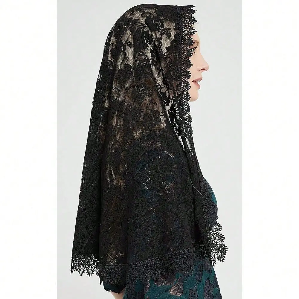 Mantilla Catholic Chapel Veil Rose Lace Latin Mass Headcovering S97